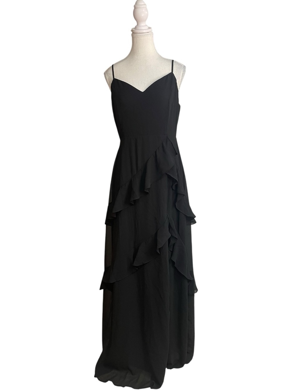 Lulus Blessed with Beauty Black Ruffled Spaghetti Strap Maxi Dress